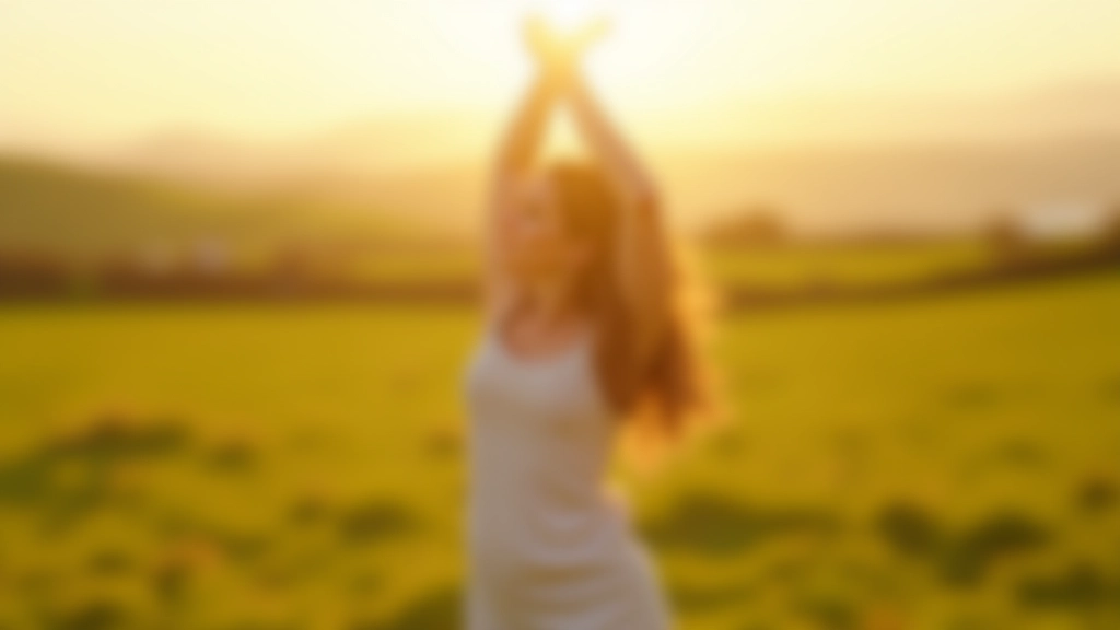 Woman stretching outdoors on a sunny summer morning in an Irish coastal landscape with green fields